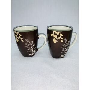 Lot of 2 California Pantry 8 oz Coffee Mugs Brown Vine Leaves Berries Embossed
